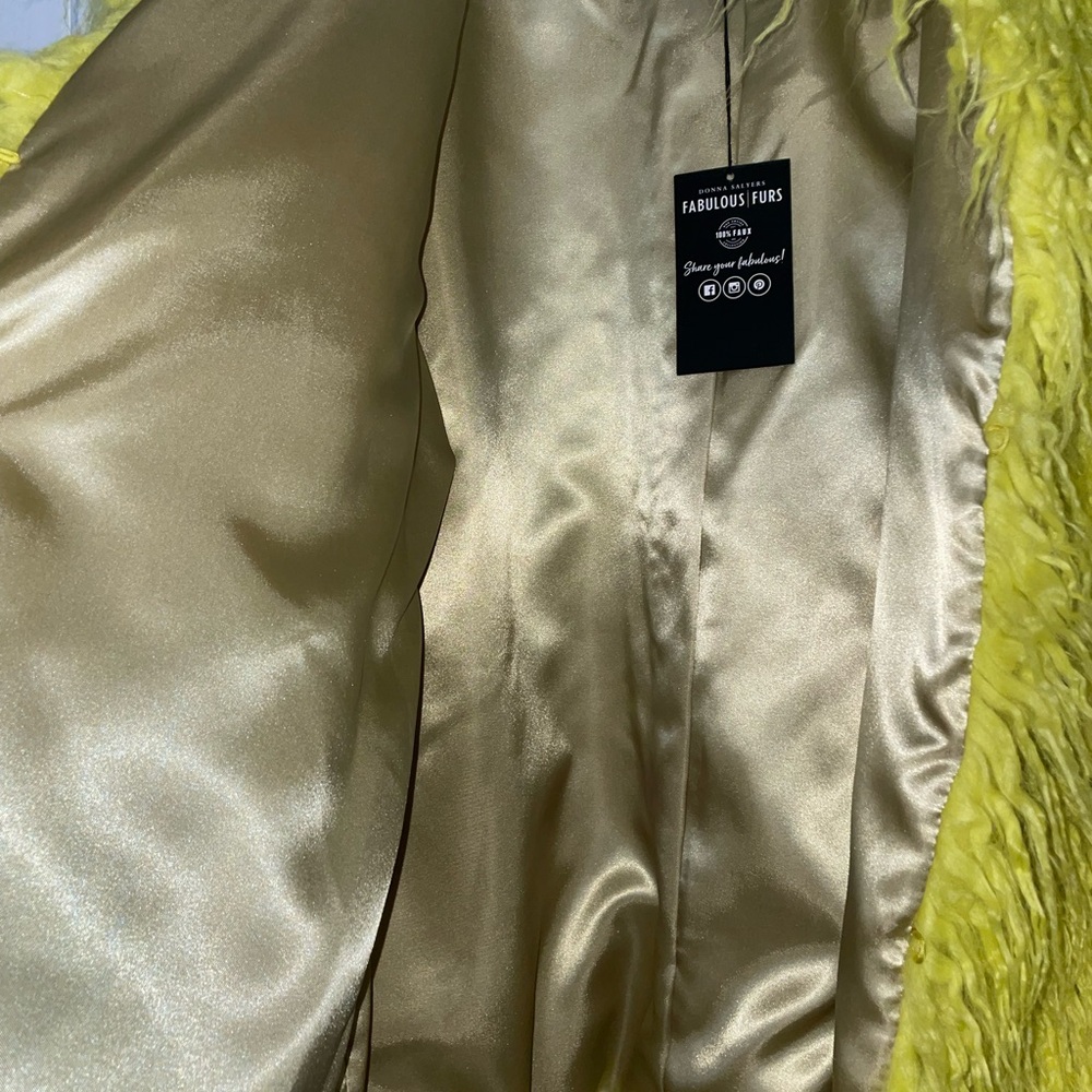 DONNA SALYERS Fabulous Furs MONGOLIAN Faux Fur IN CITRON VIBRANT SZ SMALL NWT - Picture 11 of 14